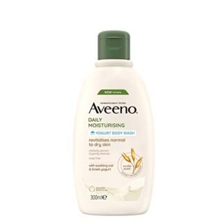 Aveeno Daily Moisturising Yogurt Body Wash (1x 300ml), Gentle Wash with Soothing Colloidal Oatmeal and Probiotic Greek Yogurt, Apricot and Honey Scented for Sensitive Dry Skin