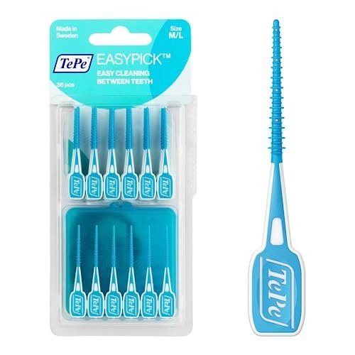 TePe EasyPick Toothpicks, Blue, ISO M-L, 36pcs, plaque remover, efficient clean between the teeth, durable dental picks for small gaps, comes with travel case, photo 1 of 1