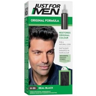 Just For Men Original Formula Real Black Hair Dye, Targets Only The Grey Hairs, Restoring The Original Colour For a Natural Look  H-55 Real Black