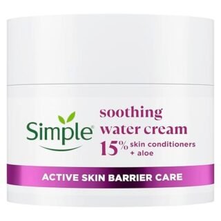 Simple Soothing Water Face Cream facial moisturiser with 15% skin conditioners, aloe and ceramide boosters for a healthy skin barrier calms and hydrates dry, sensitive skin 50 ml