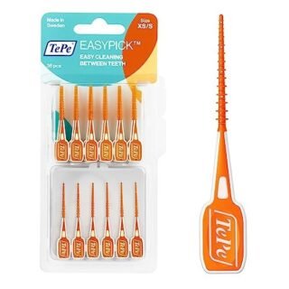 TePe EasyPick Toothpicks, Orange, ISO XS-S, 36pcs, plaque remover, efficient clean between teeth, durable dental picks for narrow gaps, travel case included