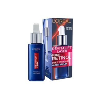 L'Oreal Paris Pure Retinol Serum, Revitalift Laser Deep Anti-Wrinkle Retinol Night Serum For Face [Revitalift Laser Retinol Serum 30ml + x3 Hydra Genius Moisturiser Sachets 3ml]