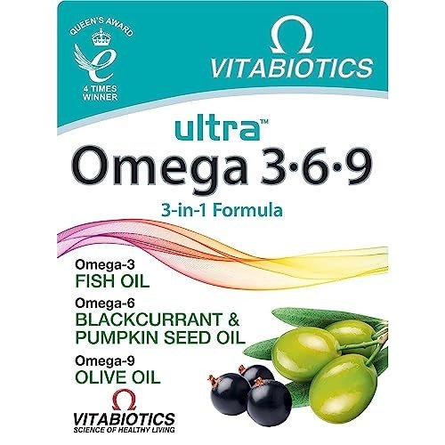 Vitabiotics Ultra Omega 3-6-9 Nutritional Supplements Capsules from Fish Oil Olive Oil Pumpkin Seed and Blackcurrant Oil, photo 1 of 1