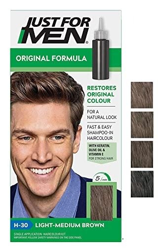 Just For Men Original Formula Light-Medium Brown Hair Dye, Targets Only The Grey Hairs, Restoring The Original Colour For a Natural Look  H30