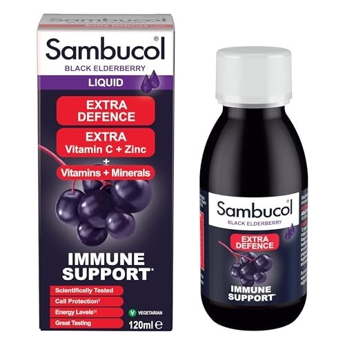 Sambucol Natural Black Elderberry Extra Defence Liquid | Vitamin C, B6 & D | Zinc | Folic Acid & Minerals |Advanced Immune Support Supplement | 120ml, photo 1 of 1