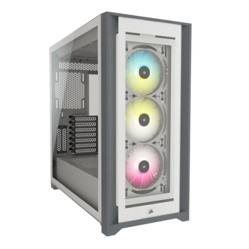 Corsair iCUE 5000X RGB Gaming Case w/ 4x Tempered Glass Panels, E-ATX, 3 x AirGuide RGB Fans, Lighting Node CORE included, USB-C, White, photo 1 of 1