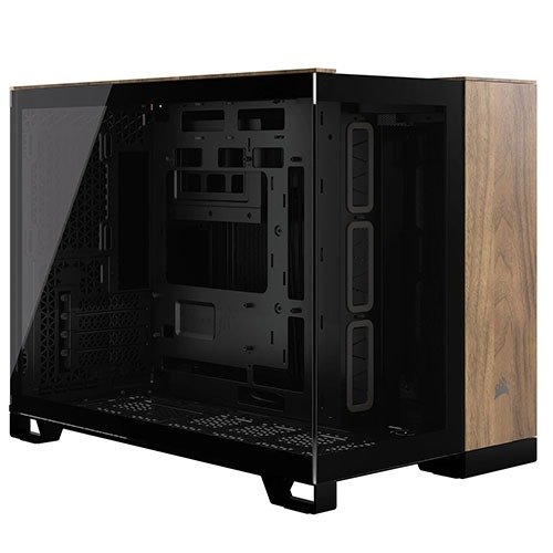 Corsair 2500X Dual Chamber Gaming Case w/ Glass Side & Front, Micro ATX, Mesh Panels, USB-C, Asus BTF Compatible, Black/Walnut Wood, photo 1 of 1