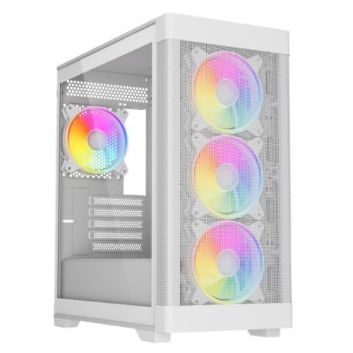 Vida Zephyr V2 White ARGB Gaming Case w/ Glass Window, Micro ATX, 4x ARGB PWM Fans, 6-Port ARGB Fan Hub & Remote Control, Mesh Front, photo 1 of 1