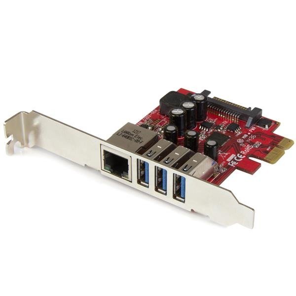 STARTECH.COM 3 Port PCI Express USB 3.0 Card + Gigabit Ethernet - Fits Standard & Low-Profile PCs, photo 1 of 1