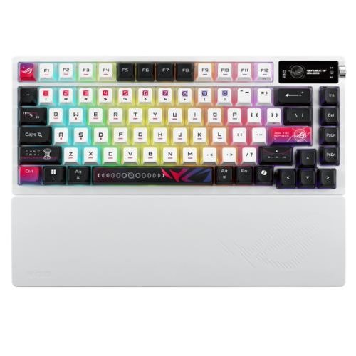 Asus ROG AZOTH X 75% Custom Mechanical RGB Gaming Keyboard, Wireless/Btooth/USB, NX Snow Switches, Dye-Sub & Translucent Keycaps, OLED Display, Control Knob, White, photo 1 of 1