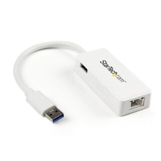 STARTECH.COM USB 3.0 to Gigabit Ethernet Adapter NIC w/ USB Port (White) - USB 3.0 NIC