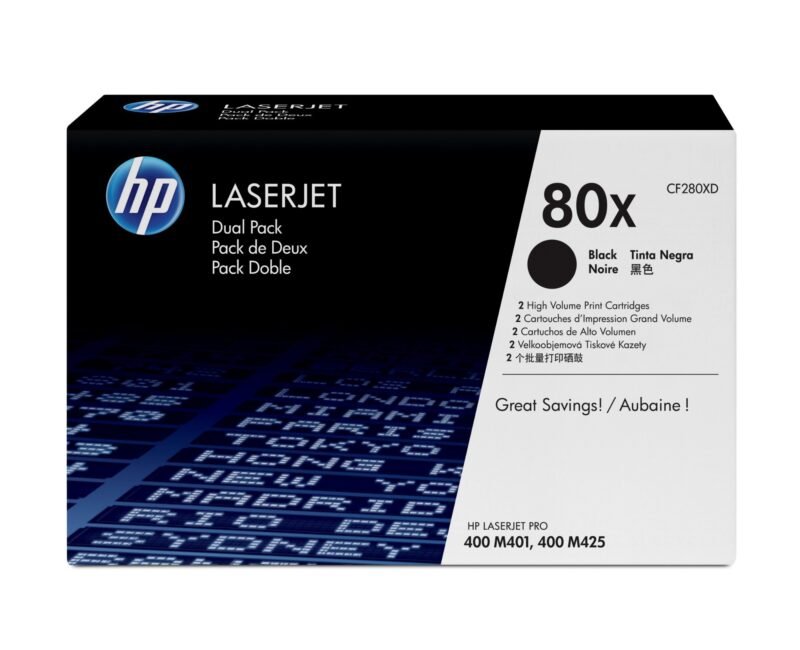 HP 80X - 2-pack - High Yield - black - original - LaserJet - toner cartridge (CF280XD), photo 1 of 1