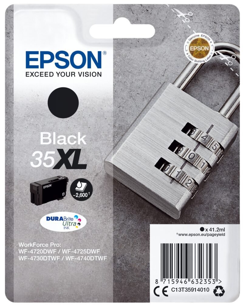 Epson Padlock 35XL Hangslot DURABrite Ultra afzonderlijke zwarte inkt, foto 1 van 1