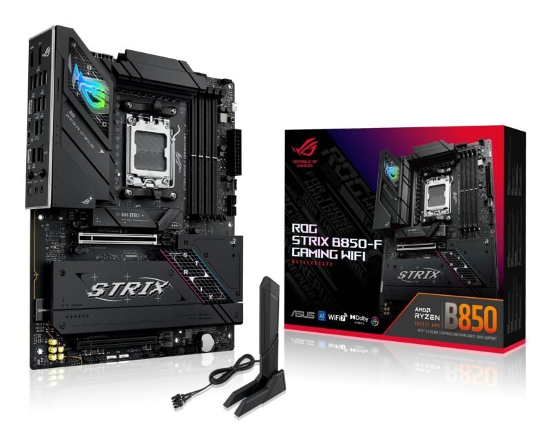 Asus ROG STRIX B850-F GAMING WIFI, AMD B850, AM5, ATX, 4 DDR5, HDMI, DP, Wi-Fi 7, 2.5G LAN, RGB, 4x M.2, photo 1 of 1