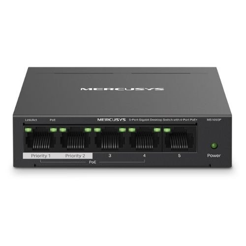 Mercusys (MS105GP) 5-Port Gigabit Desktop Switch with 4-Port PoE+, Steel Case, photo 1 of 1