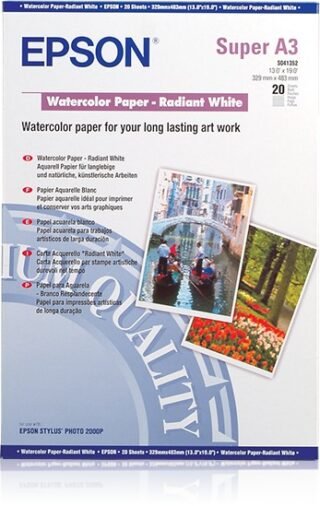 Epson WaterColor Paper - Radiant White, DIN A3+, 190g/m², 20 Vel