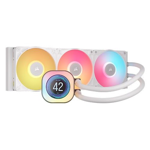 Corsair iCUE LINK TITAN 360 RX LCD RGB Liquid CPU Cooler, RX120 RGB Magnetic Dome Fans, Personalised LCD Screen, iCUE LINK Hub Included, White, photo 1 of 1