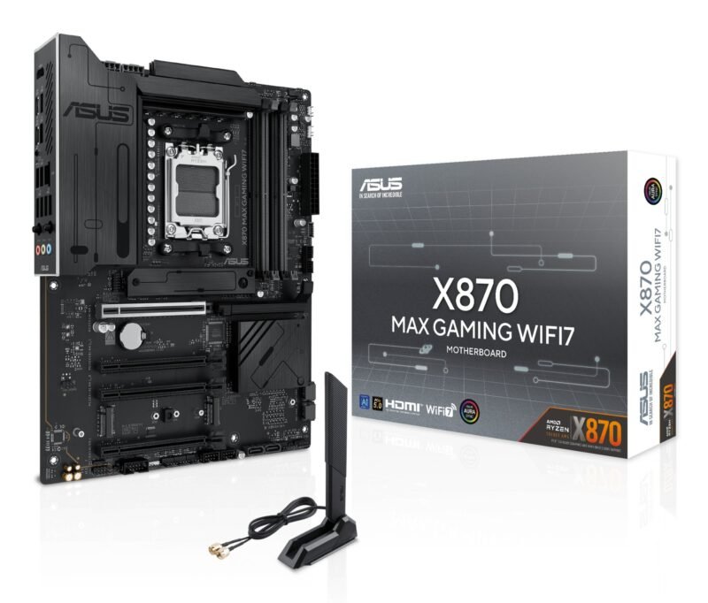 Asus X870 MAX GAMING WIFI7, AMD X870, AM5, ATX, 4 DDR5, HDMI, 2 USB4, Wi-Fi 7, 2.5G LAN, 3x M.2, photo 1 of 1