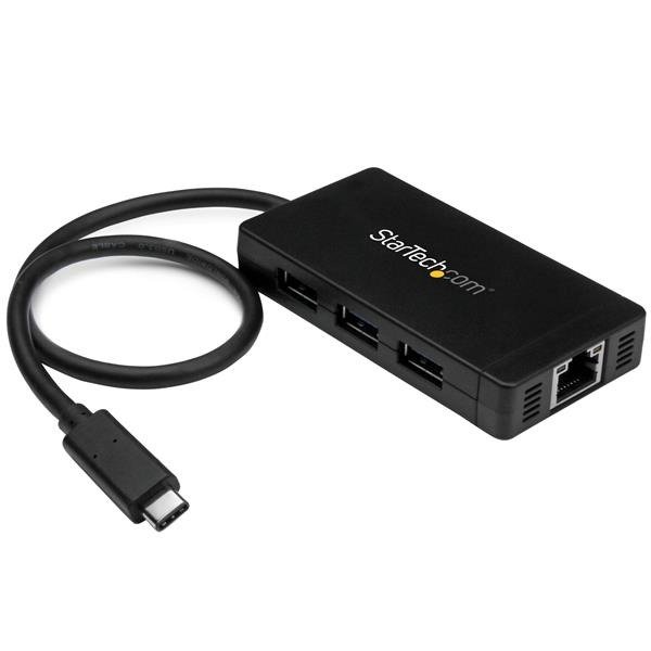STARTECH.COM 3 Port USB C Hub with Ethernet - USB-C to 3x USB-A w/ Power Adapter & Gigabit Ethernet, photo 1 of 1