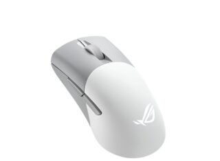 Asus ROG Keris AimPoint Wired/Wireless/Bluetooth Optical Gaming Mouse, 36000 DPI, Swappable Switches, RGB, Mouse Grip Tape, White