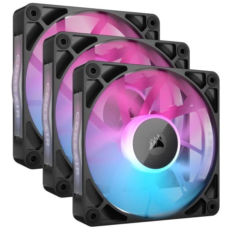 Corsair iCUE LINK RX120 RGB 12cm PWM Case Fans (3 Pack), 8 ARGB LEDs, Magnetic Dome Bearing, 2100 RPM, iCUE LINK Hub Included, Black, photo 1 of 1