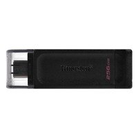 Kingston DT70/256GB DataTraveler 256GB USB Flash Drive, USB 3.2,  USB-C, Gen1, 80MB/s, Cap Design, Black, Retail.