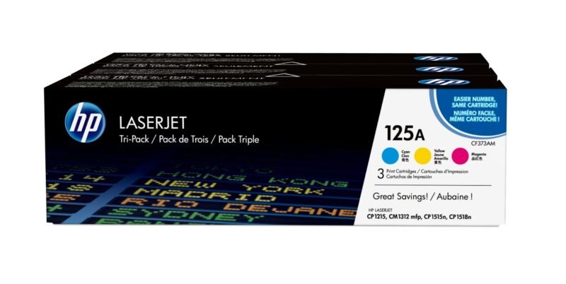 HP 125A - 3-pack - yellow, cyan, magenta - original - LaserJet - toner cartridge (CE259AM), photo 1 of 1