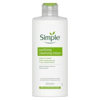 Simple Kind to Skin Purifying Cleansing Lotion Cleanser for Sensitive Skin Gently Removes Makeup and Impurities 200 ml