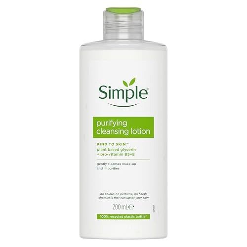 Simple Kind to Skin Purifying Cleansing Lotion Cleanser for Sensitive Skin Gently Removes Makeup and Impurities 200 ml, photo 1 of 1