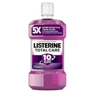 Listerine Total Care Antibacterial Mouthwash (250ml), Caring and Cleansing Mouthwash to Freshen Breath with 10-in-1 Benefits, Clean Mint-Flavoured