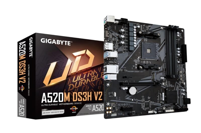 Gigabyte A520M DS3H V2 Motherboard - Supports AMD Ryzen 5000 Series AM4 CPUs, up to 4733MHz DDR4 (OC), PCIe 3.0 x16, GbE LAN, USB 3.2 Gen 1, photo 1 of 1