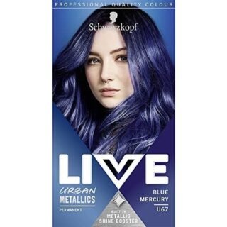 Schwarzkopf LIVE Urban Metallics Vibrant, Long Lasting, Permanent Blue Hair Dye, Infused with Coconut Oil for Shiny Hair - Blue Mercury U67