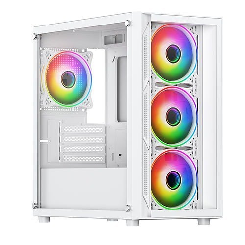 Vida Lucid White ARGB Gaming Case w/ Glass Front & Side, Micro ATX, 4x ARGB Infinity Fans, photo 1 of 1
