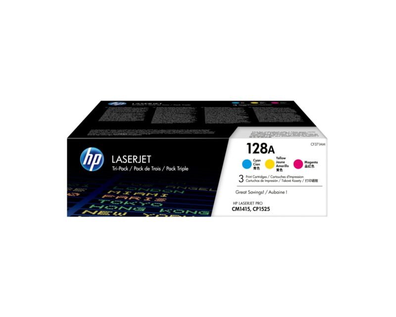 HP 128A 3-pack Cyan/Magenta/Yellow Original LaserJet Toner Cartridges, photo 1 of 8