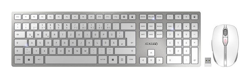 CHERRY DW 9100 SLIM keyboard Mouse included Universal RF Wireless + Bluetooth QWERTZ German Silver, photo 1 of 1